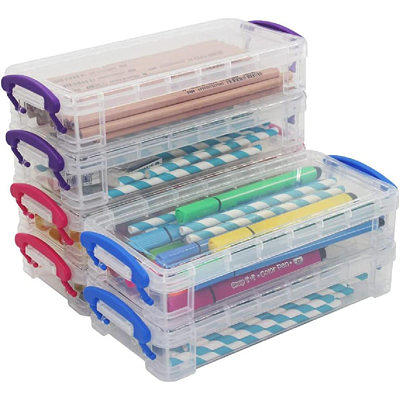 Colored Plastic Pencil Box, Large Capacity Pencil Case for Kids