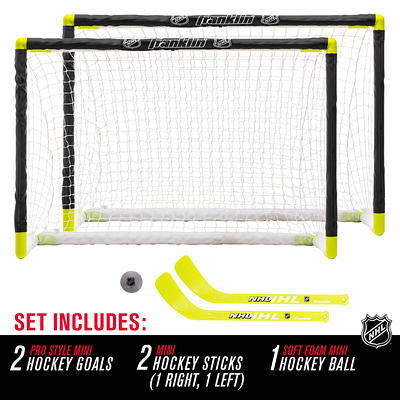 Franklin Sports NHL s Mini Hockey Set - Includes 1 Knee Hockey Goal - 2  Mini Hockey Sticks + 2 Foam Balls - Indoor Mini Hockey Goal + Sticks Set