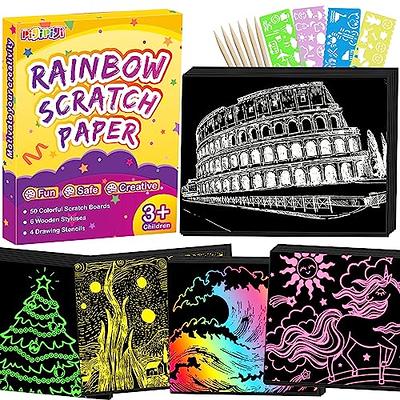 Black Rainbow Scratch Art Paper,Colorful Magic Drawing Art Unicorns Cards Book,Scratch Off Paper Gifts for Kids Halloween Christmas Birthday Party