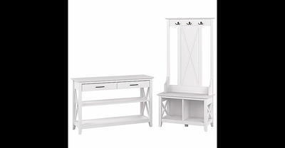Bush Furniture Key West Entryway Storage Set with Hall Tree, Shoe Bench and Console Table Pure White Oak