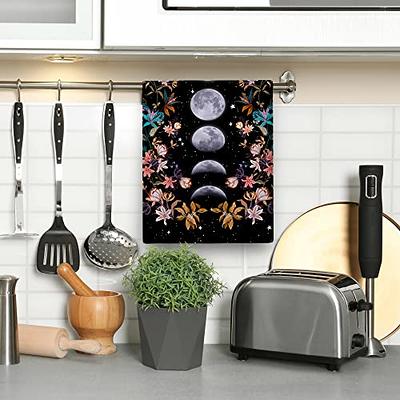 Bapcoku Witchy Black Kitchen Dish Towels Luna Moon Phases Boho