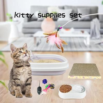 SIVEIS 12 Pcs Kitten Cat Starter Kit,Kitten Litter Box Starter Kit,Kitten  Supplies for Indoor Cats/Cat Cages Indoor,Kitty Litter Box with Scoop, Cat  Scratch Pad, Double Cat Bowls, Kitten Toys