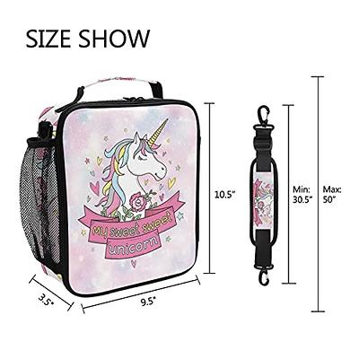 Kids Lunch Bag Insulated Cooler Tote Bag with Bottle Holder,3 Compartments  Lunchbox Bag for Boys Girls School Travel,Pink Unicorn 