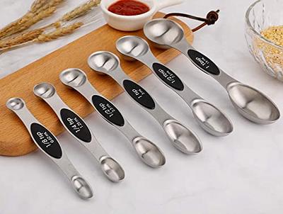 Magnetic Stainless Steel Measuring Spoons Set, 6 Metal Accurate Spoons for  Measuring Dry and Liquid Ingredients Teaspoon & Tablespoon for Home,  Kitchen, Baking, Cooking 