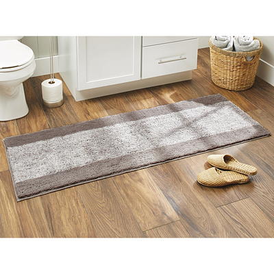 Striped Chenille Non Skid Bath Rug Latitude Run Color: Black