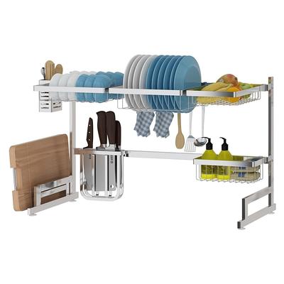 TOOLF Over The Sink Dish Drying Rack, Adjustable Length(29.4-37.4)  Height, 3 Tier Large Capacity Dish Rack, Sink Organize Stand Shelf, Kitchen
