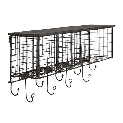 Decorah Gold Metal 4-Cubby Wall Shelf with 9 Hooks