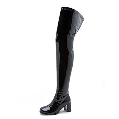  Ermonn Womens Faux Suede Side Zipper Pointed Toe Block Heel  Stretch Over The Knee Thigh High Boots