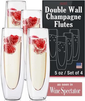 Lifecapido 4 Pack Stemless Double Insulated Champagne Flute Tumbler with Lid 6 oz Unbreakable Reusable Cocktail Champagne Toasting Glasses Great Gift