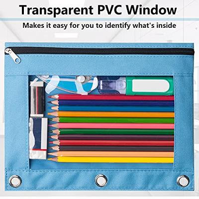 Pencil Pouch for 3 Ring Binder, Zippered Pen Pencil Case Binder Pouch with  Clear Window 4 Pack (Blue) 