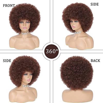 JSDshine 70s Afro Kinky Curly Wig For Women, Brown, Synthetic