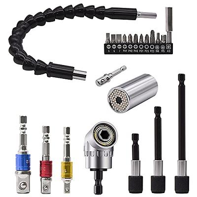 Flexible Drill Bit Extension Set 19pcs - Include 1/4 3/8 1/2 Universal  Socket Adapter, Drill Bit Holder Extension, Hex Shank 105° Right Angle Drill  Attachment, Bendable Extension, Screwdriver Bit Set - Yahoo Shopping