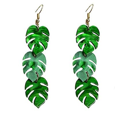 Green Palm Leaf Dangle Earrings for Women Girls Lightweight Resin