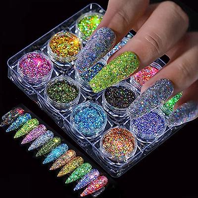 LuckForever 12 Colors Chunky Body Glitters Iridescent White Pink Purple  Hexagon Nail Glitters Sequins Flakes Powder for Acrylic Nails Crafts Paints