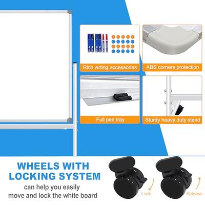 BSTPCOO Mobile White Board with Stands 40x28, Double-Sided Rolling  Whiteboard on Wheels Magnetic Dry Erase Board with Stand Portable Standing  White Board for Classroom, Office, Home - Yahoo Shopping