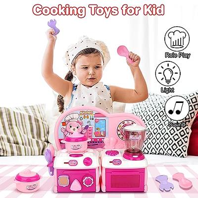 deAO Kitchen Appliances Toys - 39 PCS Play Kitchen Accessories and Cute  Doll,Kids Kitchen Pretend Play Set with Toy Refrigerator,Toaster,Blender