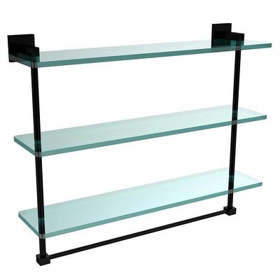 Aoibox 2 Pcs 4.88 in. W x 8.7 in. H x 15.74 in. D Glass Rectangular Bath Shower Shelf in Black, One of Them with Towel Holder