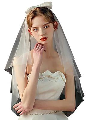 YDBDAT Tulle Short Veil Bow Headband Veil with Comb for Bachelorette Party  Bride To Be Gift Bridal Shower Wedding Accessories