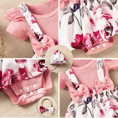 Baby Girl Clothes Ribbed Romper Infant Onesies Short Sleeve Shirts