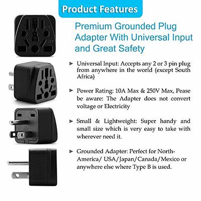 2 Pack USA Plug Adapters, Unidapt European to US Plug Adapter, EU