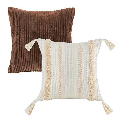 Striped Decorative Throw Pillow Covers 18x18 Inch Set 18 x 18-Inch Cream  White