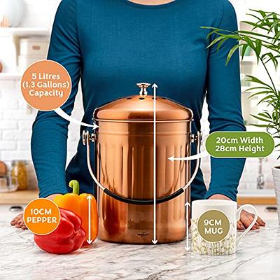 RED FACTOR Premium Compost Bin for Kitchen Countertop - Stainless Steel  Food Waste Bucket with Innovative Dual Filter Technology - Includes Spare  Filters (Matt Copper, 1.3 Gallon) - Yahoo Shopping