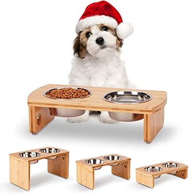 Siooko Elevated Dog Bowls for Large Dogs Medium Small Sized Dog , Wood  Raised Dog Bowl Stand with 2 Stainless Steel Dog Bowls, Dog Food Bowl and Dog  Water Bowl Non-Slip Feet (