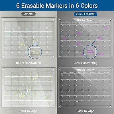 VTVTKK Acrylic Magnetic Dry Erase Board Calendar for Fridge, 16x12 Inches  Magnetic Monthly Calendar for Fridge with 6 Colorful Markers, Clear