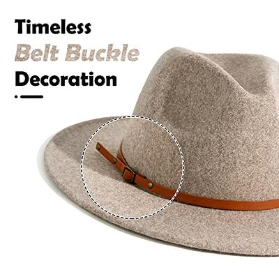 Gossifan Fedora Hats for Men Wide Brim Panama Hat with Classic Belt