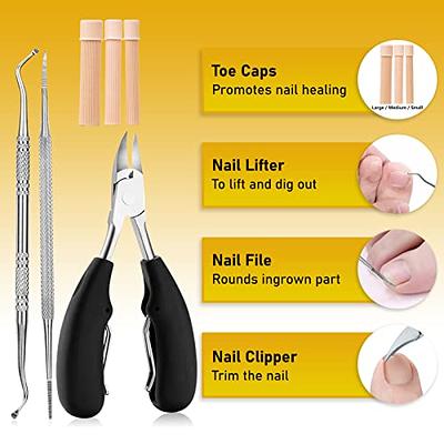 Ingrown Toenail Treatment - Ingrown Toenail Pain Reliever and Softener Kit  for Easy Trimming with Silicone Gel Toe Caps