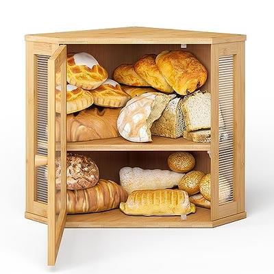 Double Layer Corner Bread Box - Bamboo Large Capacity Breadbox - Bread Box  for Kitchen Countertop with Adjustable Separator, Easy to Assemble - Modern