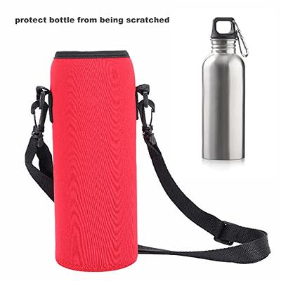 Water Bottle Carrier, Neoprene Bottle Holder with Adjustable Shoulder Strap  Insulated Sports for Bottles , Red 