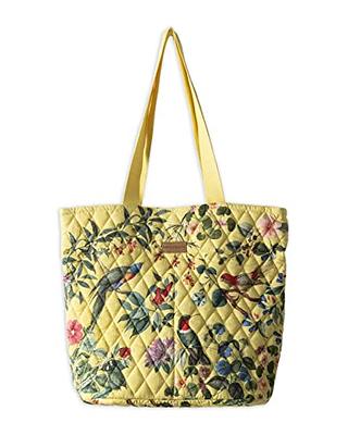 Maison d' Hermine Shopping Bag Cotton Quilted Tote Bag with Zipper Pockets  & Small Pouch Shoulder Bag Grocery Bag for Gifts Work Beach Travel Lunch  Perfect for Men Women (Just Floral) 