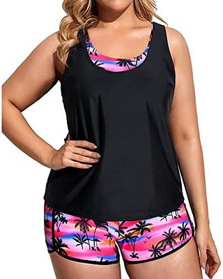 Chama Womens Plus Size Swimsuits Swimdress Tummy Control Swimwears with  Boyshorts Two Piece Tankini Bathing Suits for Women