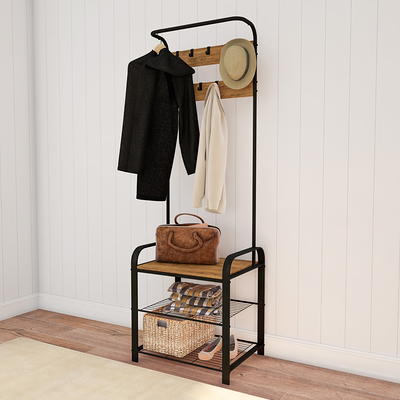 Oumilen 4-Hook Brown Wall Mounted Coat Rack Wooden Entryway