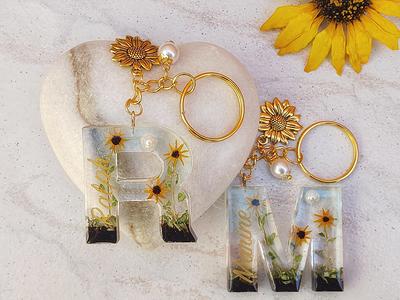 Custom Resin Floral Letter Keychain