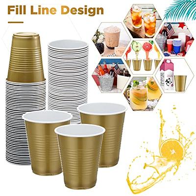 Exquisite Gold Heavy Duty Disposable Plastic Cups, Bulk Party Pack, 12 oz -  100 Count