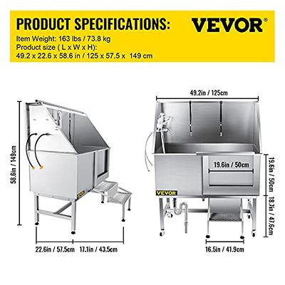 VEVOR 50 Inch Dog Grooming Tub, Professional Stainless Steel Pet Dog Bath  Tub, with Steps Faucet & Accessories Dog Washing Station Left Door