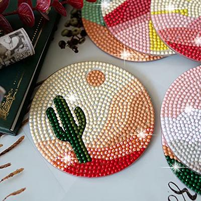 Temlum 6 Pcs Diamond Painting Coasters with Holder, DIY Boho