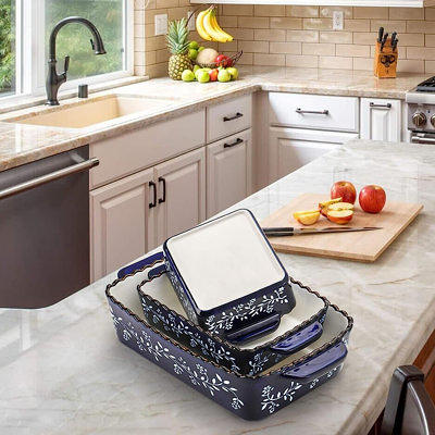 3 Piece Ceramic Baking Dish Porcelain Bakeware Set, Thicken Rectangular  Baking Pan 