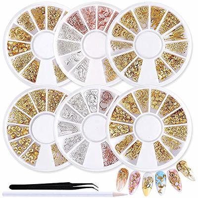 SILPECWEE 6 Boxes 3d Nail Charms Gold Nail Art Charms Flat Back