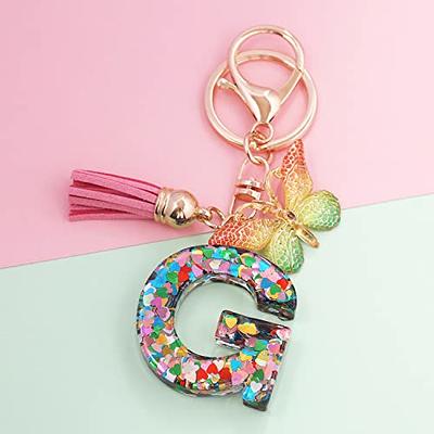 XGALBLA Letter AZ Keychain for Women Purse Handbags Alphabet Initial Letter  Keychain Tassel Butterfly Pendant Key Ring