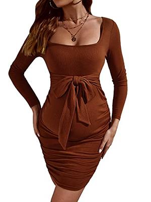  QINSEN Woman's Square Neck Long Sleeve High Waist Long