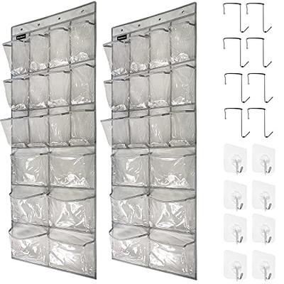 24 Pockets - SimpleHouseware Crystal Clear Over The Door Hanging Shoe  Organizer, Gray (64'' x 19'')