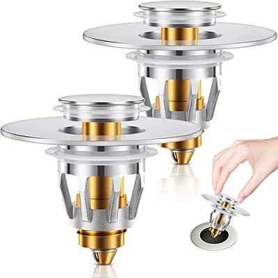 Homikit Bathroom Sink Drain Stopper, Metal Pop Up Drain Strainer with Hair  Catcher Basket, Brass Basin Sink Bounce Plug Filter for Vanity Bathtub  Vessel Drain Holes, Anti Clogging & Polished Chrome 