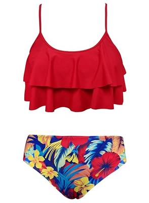 SHEKINI Girls Floral Printing Bathing Suits Ruffle Flounce Two Piece  Swimsuits (Rose Red - B, 10-12 Years) - Yahoo Shopping