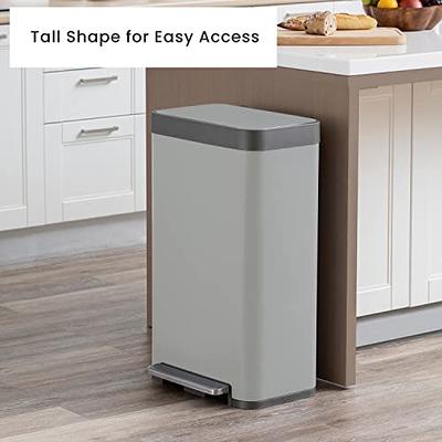 Home Zone Living 13 Gallon Kitchen Trash Can, Dual Compartment Recycle Combo, Slim Stainless Steel, 50 Liter