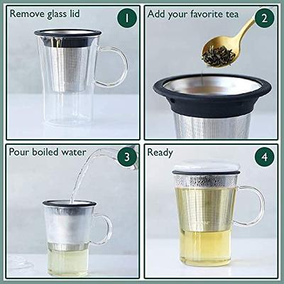 Glass Tea Cup with Infuser & Lid (16 oz) Loose leaf Tea Infuser I Scratch  Resistant, Microwave Safe Tea Steeper