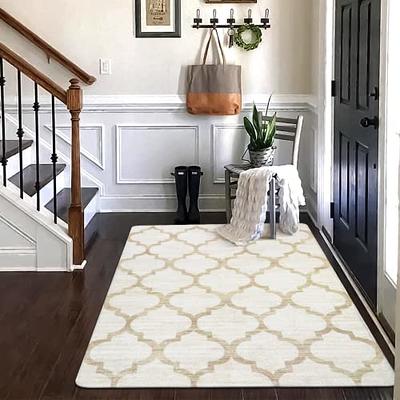Moroccan Trellis Rug 3x5 White Throw Rugs with Rubber Backing
