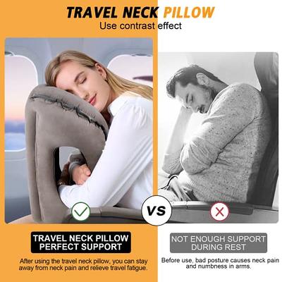 Inflatable Travel Pillows, New Upgrade Inflatable Airplane Pillow for Sleeping Rest Avoid Neck and Shoulder Pain, Inflatable Neck Pillow with Free Eye